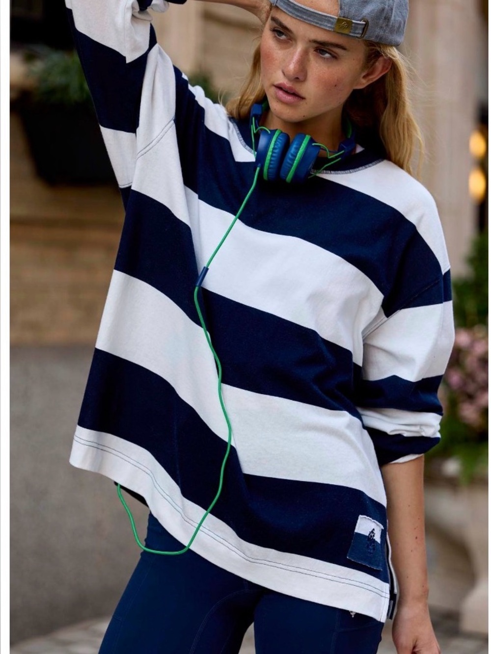 Free People Movement Navy and White Wide-Stripe Hustle sweatshirt